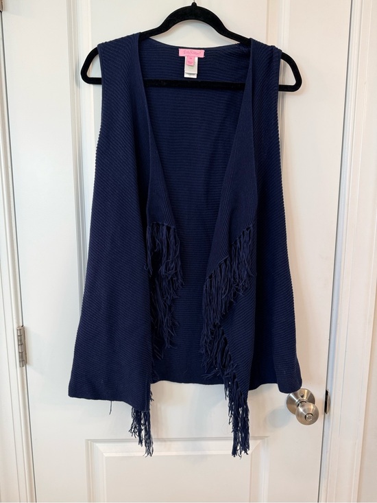 Lilly Pulitzer Sweaters - Lilly Pulitzer Navy Blue Fringe Open Front Knit Vest XS